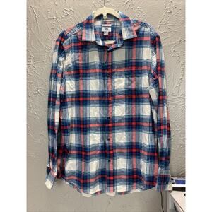 Old Navy Regular Fit Plaid Flannel Plaid Shirt Blue White Long Sleeve Mens Large
